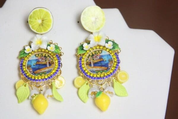 SOLD! 4040 Sicilian Tile Print Sicily Lemon Fruit Studs Earrings - Image 7