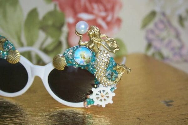 SOLD! 4042 Nautical Hand Painted Ship Mermaid Embellished Sunglasses - Image 7