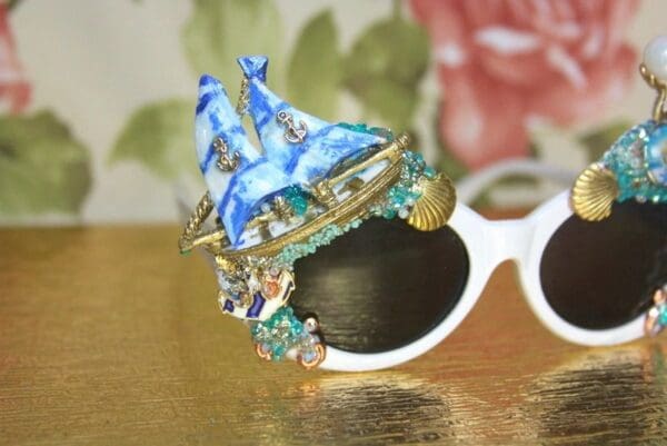SOLD! 4042 Nautical Hand Painted Ship Mermaid Embellished Sunglasses - Image 8