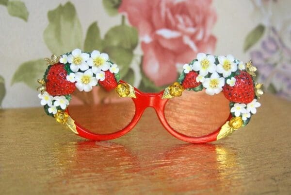 SOLD! 4043 Baroque Strawberry Flowers Red Embellished Sunglasses - Image 7
