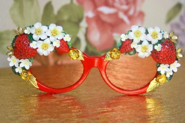 SOLD! 4043 Baroque Strawberry Flowers Red Embellished Sunglasses - Image 8