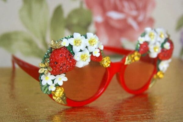 SOLD! 4043 Baroque Strawberry Flowers Red Embellished Sunglasses - Image 9