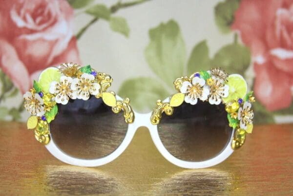 SOLD! 4045 Baroque Lemon Fruit Hand Painted Flowers Embellished Sunglasses - Image 5