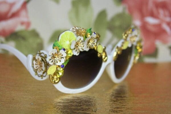 SOLD! 4045 Baroque Lemon Fruit Hand Painted Flowers Embellished Sunglasses - Image 6