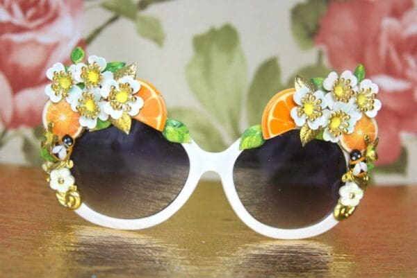SOLD! 4046 Baroque Orange Fruit Hand Painted Flowers Embellished Sunglasses - Image 4