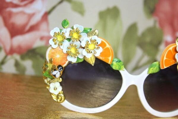 SOLD! 4046 Baroque Orange Fruit Hand Painted Flowers Embellished Sunglasses - Image 5