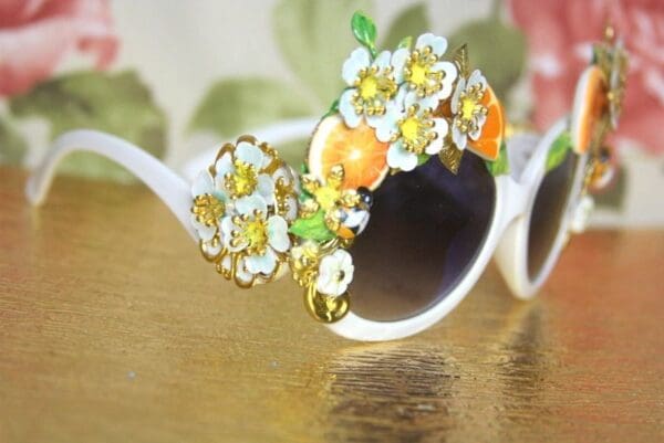 SOLD! 4046 Baroque Orange Fruit Hand Painted Flowers Embellished Sunglasses - Image 6