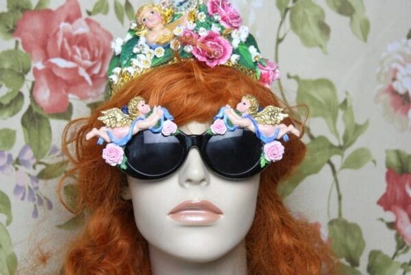 SOLD! 4047 Baroque Faced Cherubs Angels Hand Painted Embellished Sunglasses - Image 5