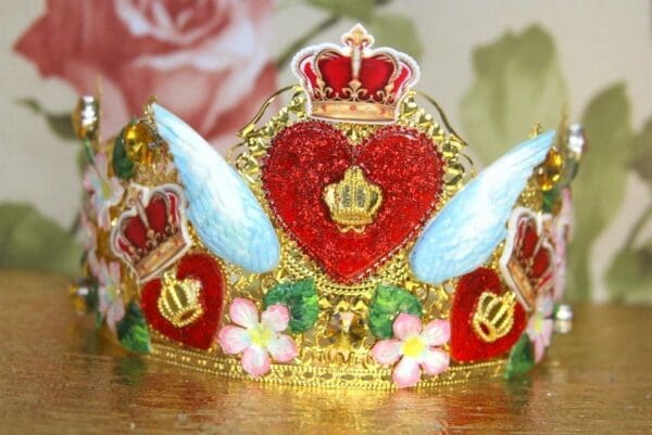 SOLD! 4061 Baroque Runway Heart Wings Hand Painted Crown Headband