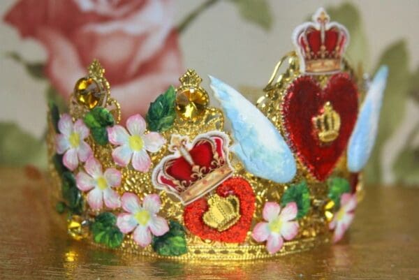 SOLD! 4061 Baroque Runway Heart Wings Hand Painted Crown Headband - Image 2