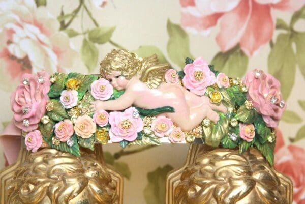 SOLD! 4063 Baroque Vivid Cherub Angel Hand Painted Flowers Crystal Waist Belt Size L, XL - Image 3