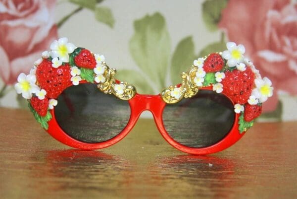 SOLD! 4065 Baroque Strawberry Flowers Red Embellished Sunglasses - Image 2