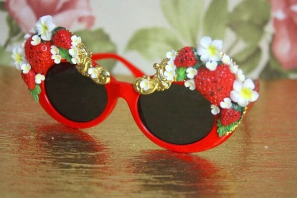 SOLD! 4065 Baroque Strawberry Flowers Red Embellished Sunglasses - Image 4