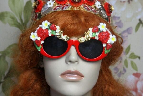 SOLD! 4065 Baroque Strawberry Flowers Red Embellished Sunglasses - Image 7