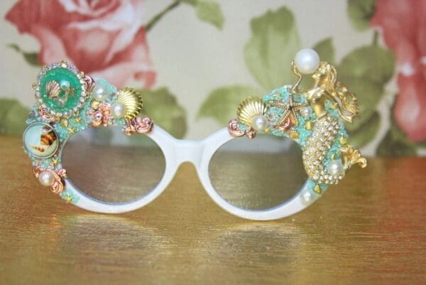 SOLD! 4073 Nautical Hand Painted Ship Mermaid Embellished Sunglasses