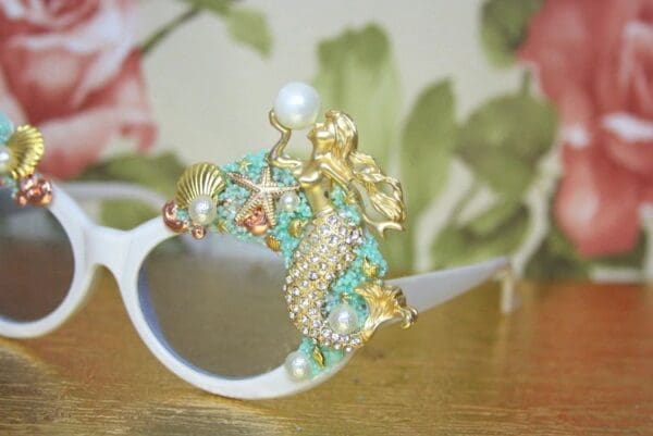SOLD! 4073 Nautical Hand Painted Ship Mermaid Embellished Sunglasses - Image 8