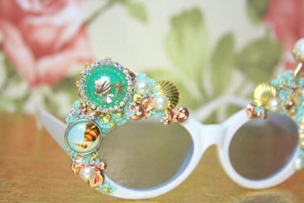 SOLD! 4073 Nautical Hand Painted Ship Mermaid Embellished Sunglasses - Image 9