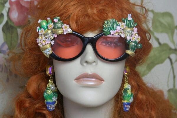 SOLD! 4092 Arizona Cacti Flowers Hand Painted Unusual Embellished Sunglasses