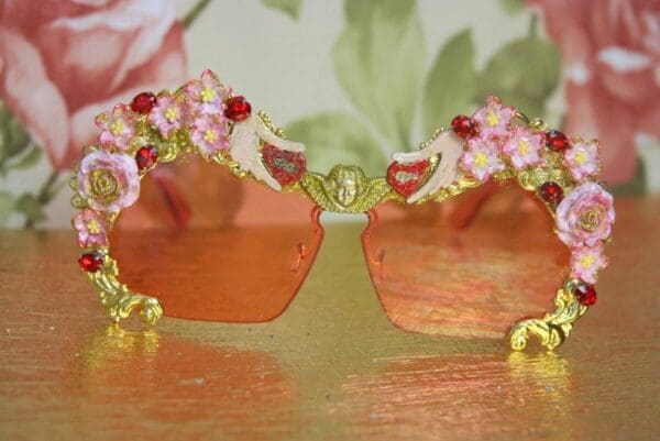 SOLD! 4093 Florida Hand Painted Flowers Hands Love Pink Embellished Sunglasses - Image 6