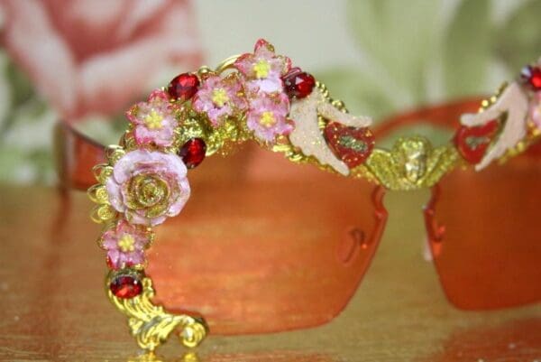 SOLD! 4093 Florida Hand Painted Flowers Hands Love Pink Embellished Sunglasses - Image 7