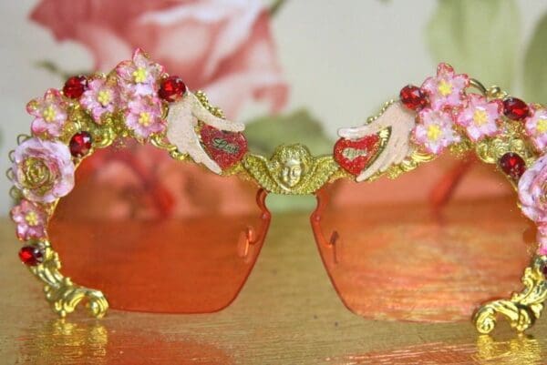 SOLD! 4093 Florida Hand Painted Flowers Hands Love Pink Embellished Sunglasses - Image 8