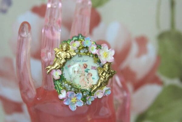 SOLD! 4097 Timeless Cherub's Love Flowers Adjustable Cocktail Huge Ring - Image 8