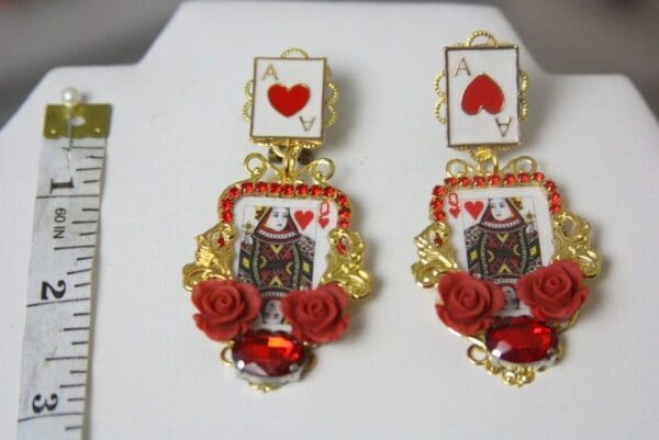 SOLD! 4107 Baroque Playing Cards Queen Of Hearts Earrings Studs - Image 7