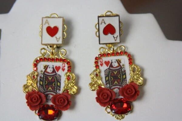SOLD! 4107 Baroque Playing Cards Queen Of Hearts Earrings Studs - Image 8