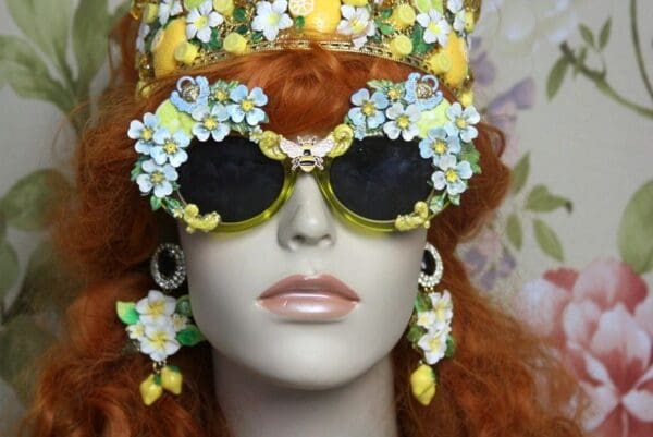 SOLD! 4123 Baroque Lemon Fruit Cherubs Yellow Embellished Sunglasses