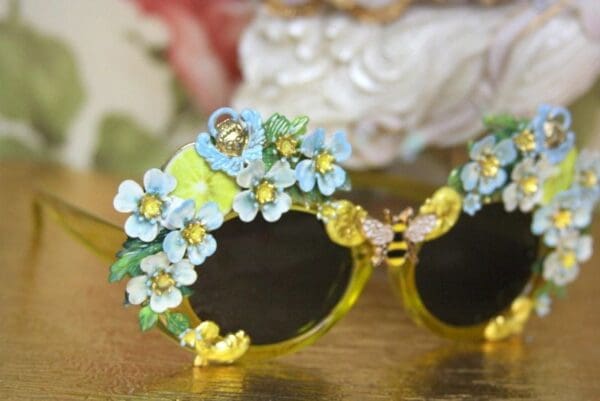 SOLD! 4123 Baroque Lemon Fruit Cherubs Yellow Embellished Sunglasses - Image 6