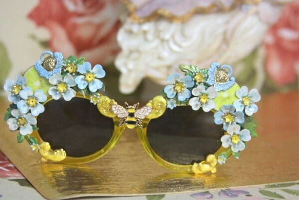 SOLD! 4123 Baroque Lemon Fruit Cherubs Yellow Embellished Sunglasses - Image 7