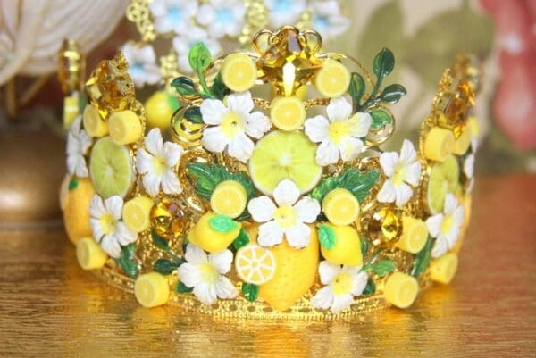 SOLD! 4061 Baroque Lemon Sicilian Fruit Hand Painted Crown Headband - Image 2