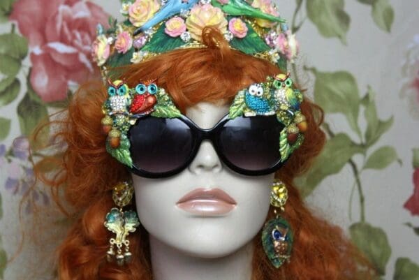 SOLD! 4124 Baroque Hand Painted Vivid Owls Adorable Embellished Sunglasses - Image 3