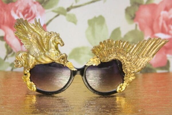 SOLD! 4130 Baroque Gold Pegasus Winged Embellished Sunglasses - Image 3