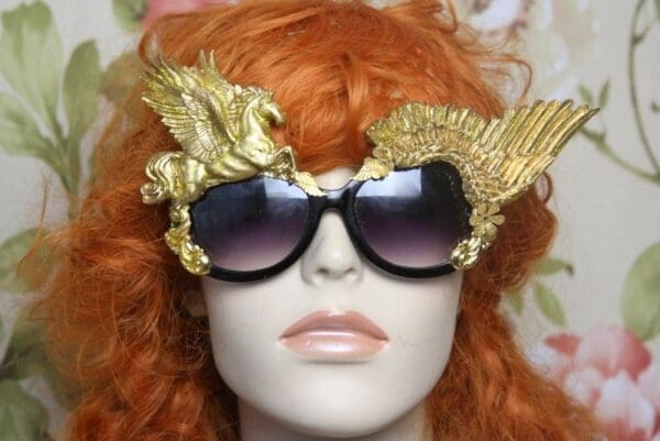 SOLD! 4130 Baroque Gold Pegasus Winged Embellished Sunglasses - Image 6