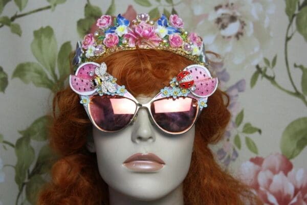 SOLD! 4132 Baroque Pink Watermelon Bee Ladybug Embellished Sunglasses - Image 8