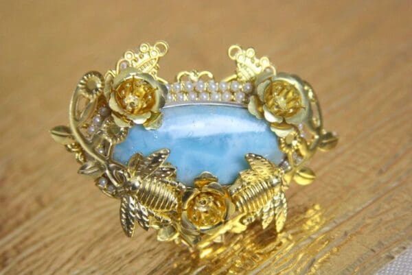 SOLD! 4146 Genuine Dominican Larimar Baroque Adjustable Cocktail Huge Ring - Image 2