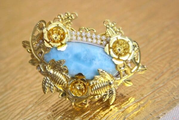 SOLD! 4146 Genuine Dominican Larimar Baroque Adjustable Cocktail Huge Ring - Image 3