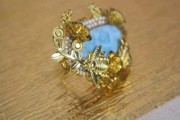 SOLD! 4146 Genuine Dominican Larimar Baroque Adjustable Cocktail Huge Ring - Image 4