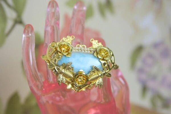 SOLD! 4146 Genuine Dominican Larimar Baroque Adjustable Cocktail Huge Ring - Image 8