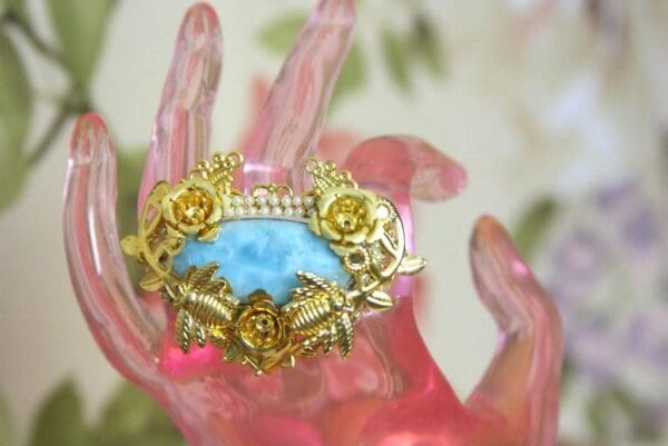 SOLD! 4146 Genuine Dominican Larimar Baroque Adjustable Cocktail Huge Ring - Image 9
