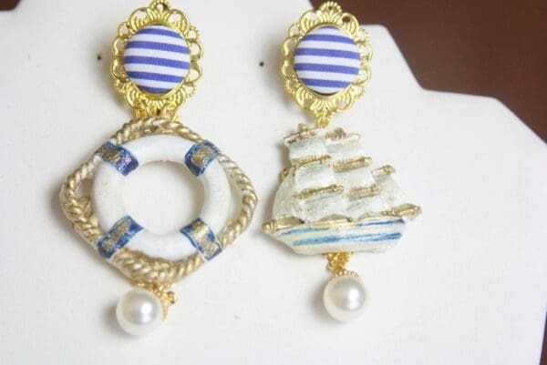 SOLD! 4147 Nautical Marine Ship Life Ring Studs Earrings - Image 8