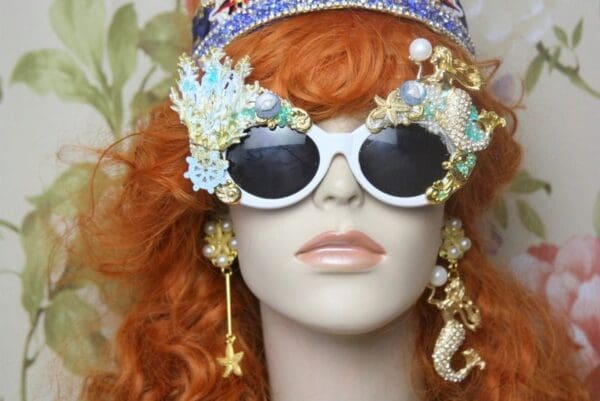 SOLD! 4148 Baroque Mermaid Nautical Coral reef Embellished Sunglasses - Image 5