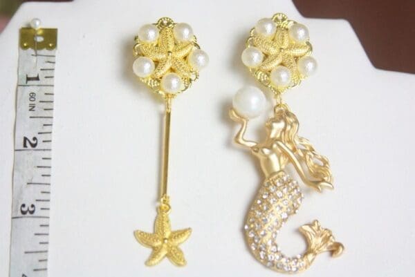 SOLD! 4149 Irregular Mermaid Star Nautical Earrings Studs - Image 7