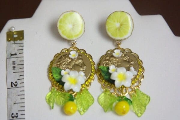 SOLD! 4158 Baroque Runway Lemon Enamel Flower Roman Coin Yellow Crystal Studs Earrings - Image 7