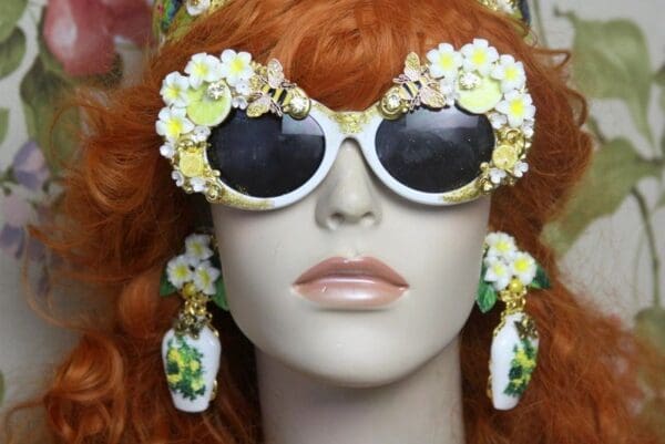 SOLD! 4160 Baroque Lemon Fruit Gold Dust Enamel Bees Embellished Sunglasses - Image 2