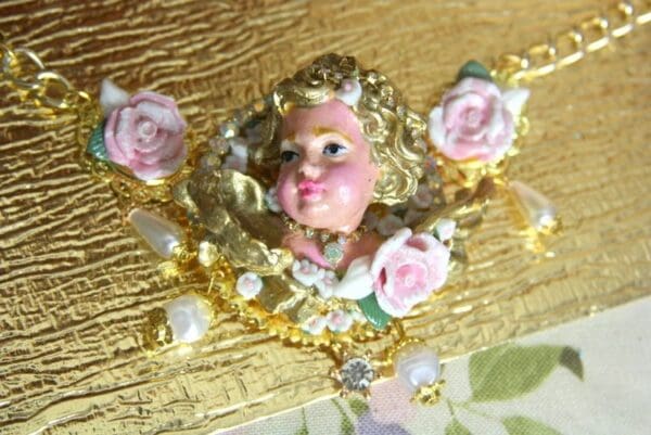 SOLD! 4174 Zibellini Total Baroque Chubby Hand Painted Cherub Angel Roses Bracelet - Image 9
