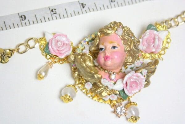SOLD! 4174 Zibellini Total Baroque Chubby Hand Painted Cherub Angel Roses Bracelet - Image 10