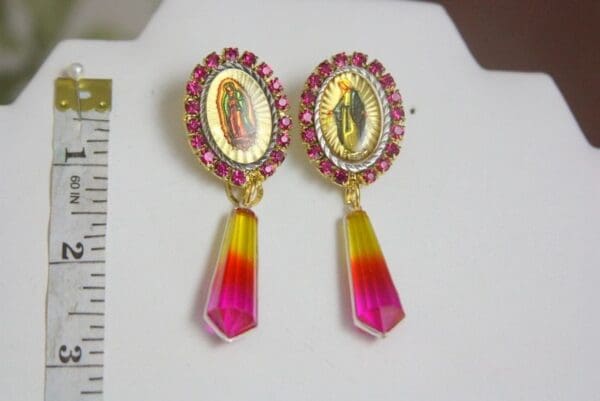 SOLD! 4180 Virgin Mary Madonna Genuine Tourmaline Earrings Studs - Image 4