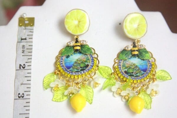 SOLD! 4188 Italian Large Taormina Enamel Bee Cameo Earrings Studs - Image 2
